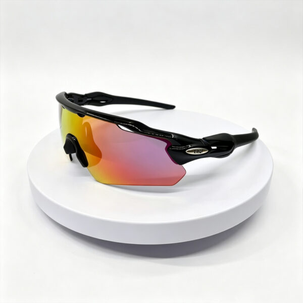 ERQI Gloss Black Frame Unisex Cycling Sunglasses, Professional Windproof Sand Resistant Sports Goggles with Clear Wide Vision