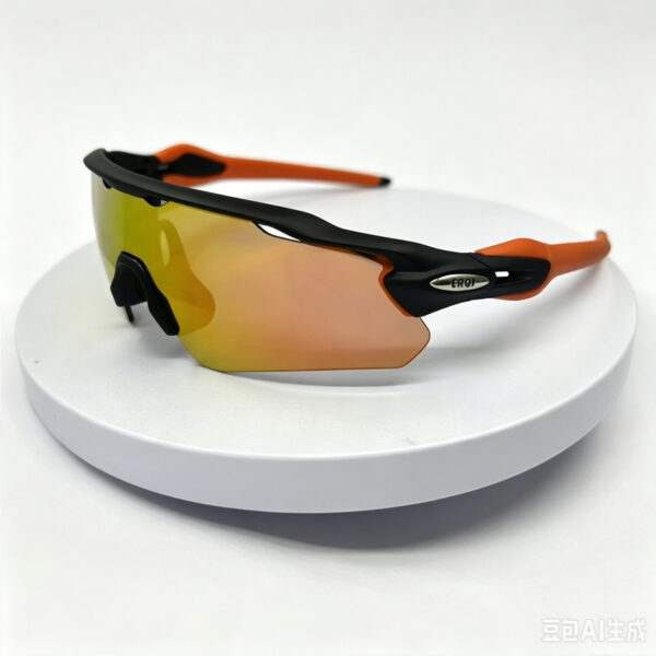 ERQI Gloss Black Frame Unisex Cycling Sunglasses, Professional Windproof Sand Resistant Sports Goggles with Clear Wide Vision - Image 9
