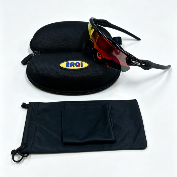 ERQI Gloss Black Frame Unisex Cycling Sunglasses, Professional Windproof Sand Resistant Sports Goggles with Clear Wide Vision - Image 2